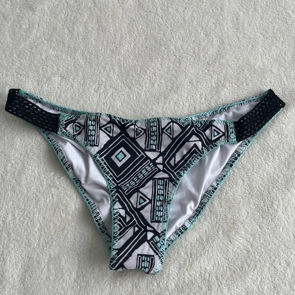Victoria's Secret Other - Victoria's Secret Black and White Bikini Bottom with Teal Trim